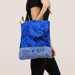 Elegant blue roses blue flowers blue floral tote bag