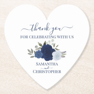 Elegant Blue Roses Boho Chic Wedding Thank You Paper Coaster