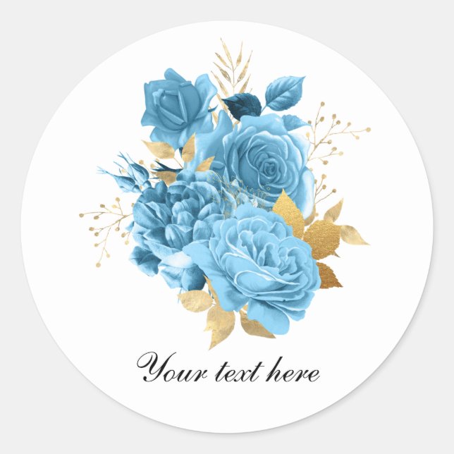Elegant blue roses customizable Wedding Classic Round Sticker (Front)