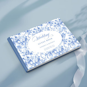 Elegant Blue Roses French Toile Guest Book