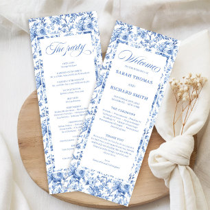 Elegant Blue Roses French Toile Wedding Program