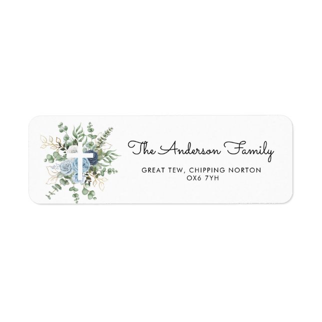 Elegant Blue Roses Greenery Baptism Christening (Front)