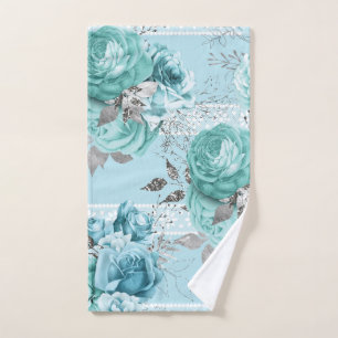 Elegant Blue Roses Lace Hand Towel