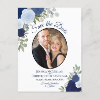 Elegant Blue Roses & Photo Wedding Save the Date