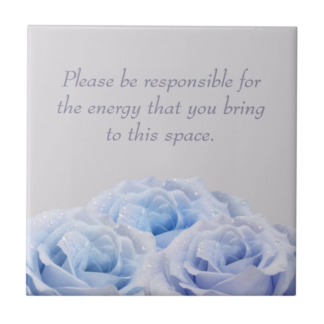 Elegant Blue Roses Positive Energy Floral Grey Tile (Front)
