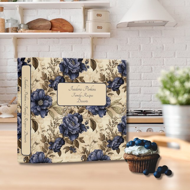 Elegant Blue Roses Vintage Floral Pattern Binder (Creator Uploaded)