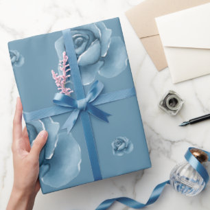 Elegant Blue Roses Watercolor Floral Pattern Gift Wrapping Paper