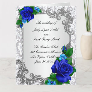 Elegant Blue Roses Wedding Program Card
