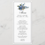 Elegant Blue Roses Wedding Religious Menu<br><div class="desc">Featuring our elegant blue roses with gold wedding rings entwined with a gold crucifix wedding menu. All text and fonts can be modified. Coordinating invitations,  save the date,  wedding favours and etc.,  are also in our Elegant Blue Roses Wedding Suite in the Shower of Roses Shoppe.</div>