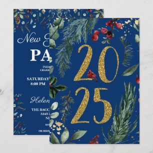 Elegant Blue Rustic 2025 New Years Eve Party Invitation