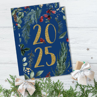 Elegant Blue Rustic 2025 New Years Holiday Card