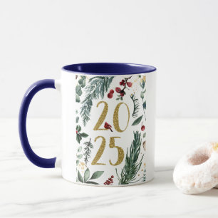 Elegant Blue Rustic 2025 New Years Holiday Card Mug