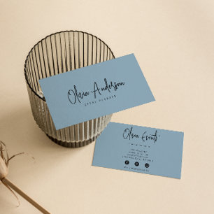 Elegant blue Rustic Minimalist Boho Chic Modern  Business Card