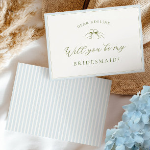 Elegant Blue & Sage Bridesmaid Proposal Card