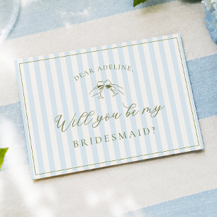 Elegant Blue & Sage Bridesmaid Proposal Card