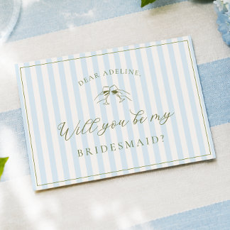 Elegant Blue & Sage Bridesmaid Proposal Card