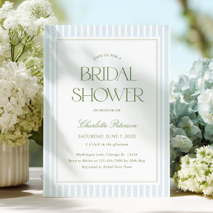 Elegant Blue & Sage Striped Bridal Shower Invitation