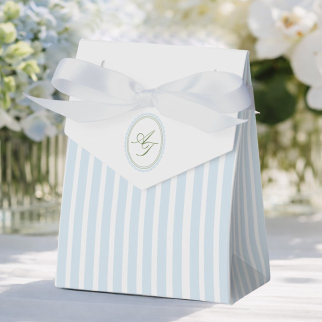 Elegant Blue & Sage Striped  Favor Box (Creator Uploaded)