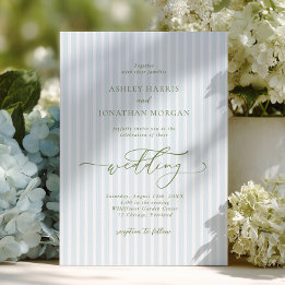 Elegant Blue & Sage Striped Wedding Invitation