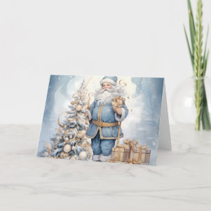 Elegant Blue Santa with Christmas Tree Design Card