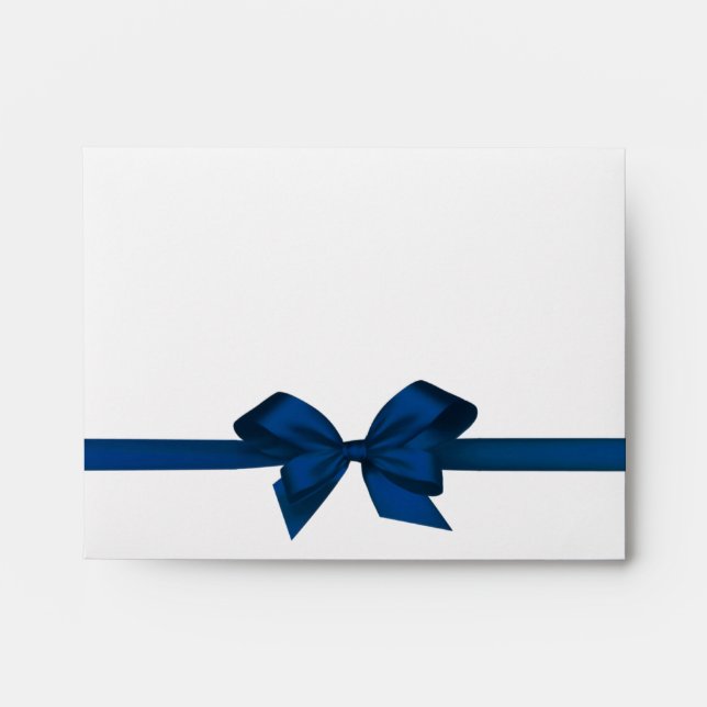 Elegant Blue Satin Bow on White Envelope (Front)