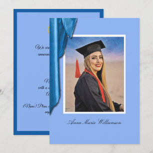 Elegant Blue Satin Graduation Announcement