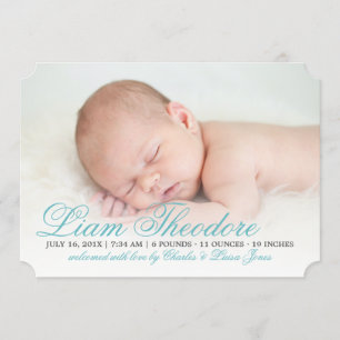Elegant Blue Script Birth Announcement