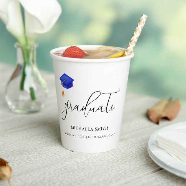 Elegant Blue Script Graduate  Paper Cups (Insitu)