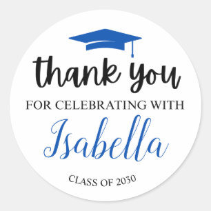 Elegant Blue Script Graduation Thank You Party Fav Classic Round Sticker