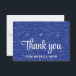 Elegant Blue Script Mathematics Formulas Graduate Thank You Card<br><div class="desc">Simple but elegant graduation thank you card with a beautiful script font and a background of mathematical formulas and equations in royal blue and white. Perfect for math and engineering graduates. Illustrated and designed by Patricia Alvarez.</div>