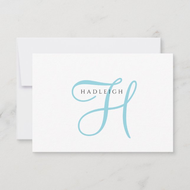 Elegant Blue Script Monogram Card (Front)