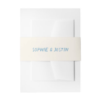 Elegant Blue Script Names Wedding Invitation Belly Band