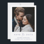 Elegant Blue Script Photo Save The Date<br><div class="desc">This simply chic photo wedding save the date flat card template features an elegant, minimalist, modern design. We've chosen an elegant medium dark shade of blue for the text and text elements on both sides. The front features your first names, date and wedding locale under your favourite photo and a...</div>