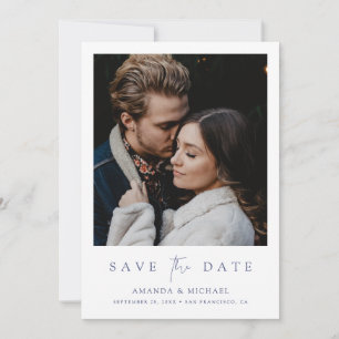 Elegant Blue Script Photo Save The Date