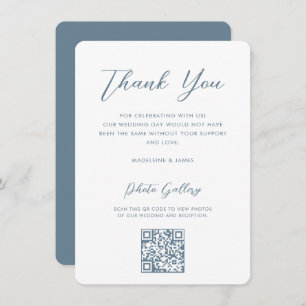 Elegant Blue Script QR Online Gallery Wedding Thank You Card