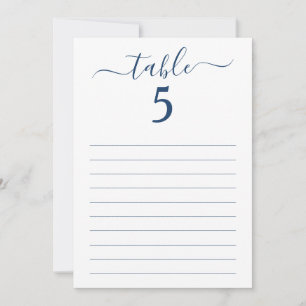 Elegant Blue Script Table Seating Lined Card