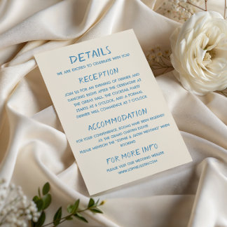 Elegant Blue Script Typography Wedding Details Enclosure Card