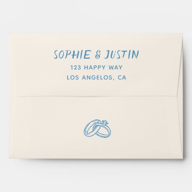 Elegant Blue Script Wedding Addressed Envelopes (Back (Top Flap))