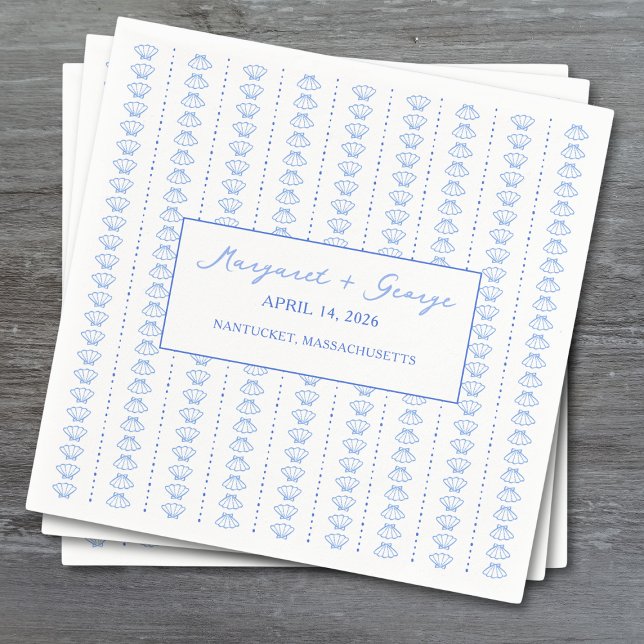 Elegant Blue Seashell Nautical Coastal Wedding Napkin (Creator Uploaded)