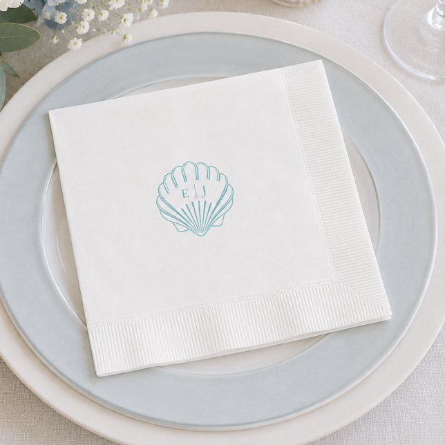 Elegant Blue Seashell Nautical Wedding Napkin (Elegant Blue Seashell Nautical Wedding Napkins
)