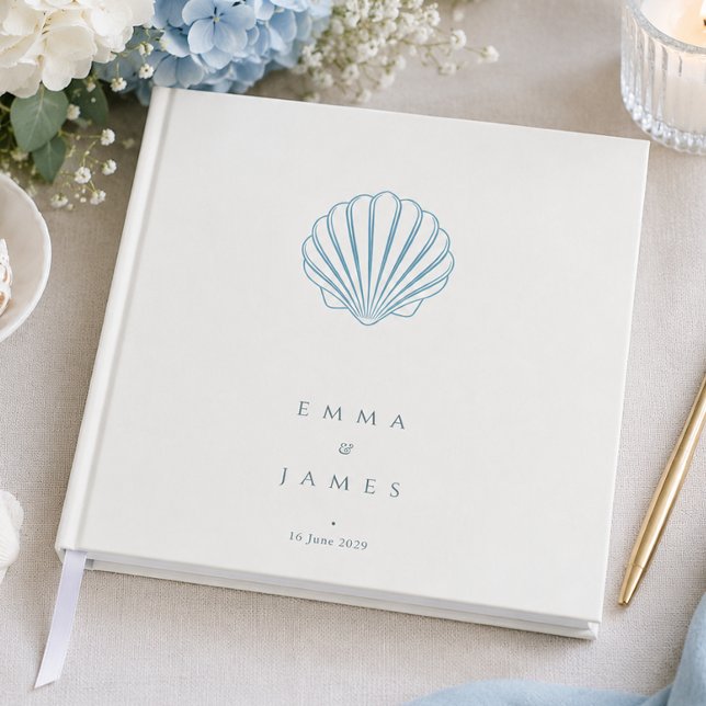 Elegant Blue Seashell Wedding Guest Book (Elegant Blue Seashell Wedding Guest Book)