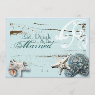 Elegant BLue Seashells Beach rehearsal dinner Invitation