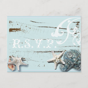 Elegant BLue Seashells Beach Wedding RSVP Card