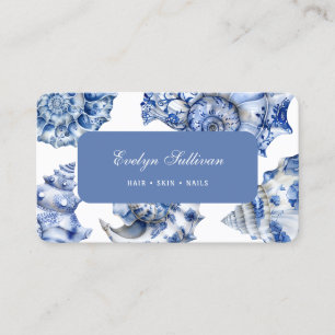 Elegant blue seashells business card
