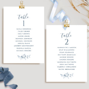 Elegant Blue Seating Plan Cards w/ Guest Names