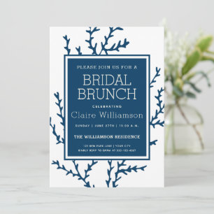 Elegant Blue Seaweed - Coastal Style Bridal Brunch Invitation