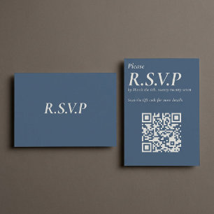 Elegant Blue Serif large QR Code RSVP Enclosure Card