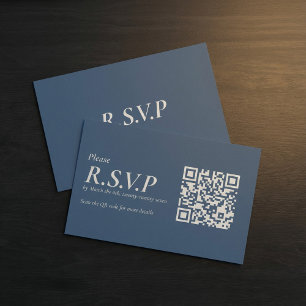 Elegant Blue Serif QR Code RSVP Enclosure Card