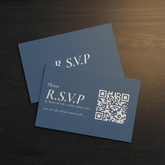 Elegant Blue Serif QR Code RSVP Enclosure Card (Elegant Blue Serif QR Code RSVP Enclosure Card.)