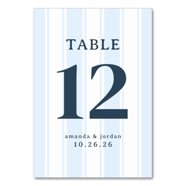Elegant Blue Serif Wedding Table Card (Front)